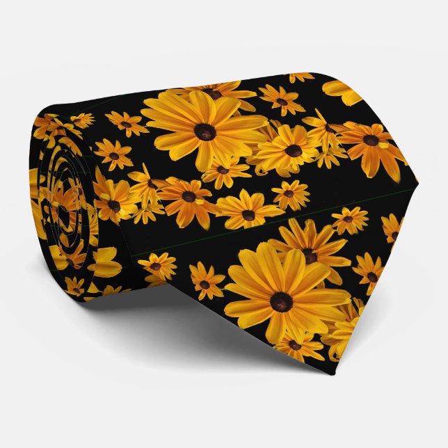 Yellow Black-eyed Susan Flowers Floral Tie (Rolled)