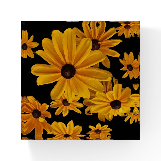 Yellow Black Eyed Susan Flowers Glass Paperweight