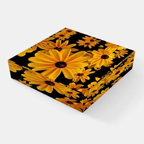 Yellow Black Eyed Susan Flowers Glass Paperweight