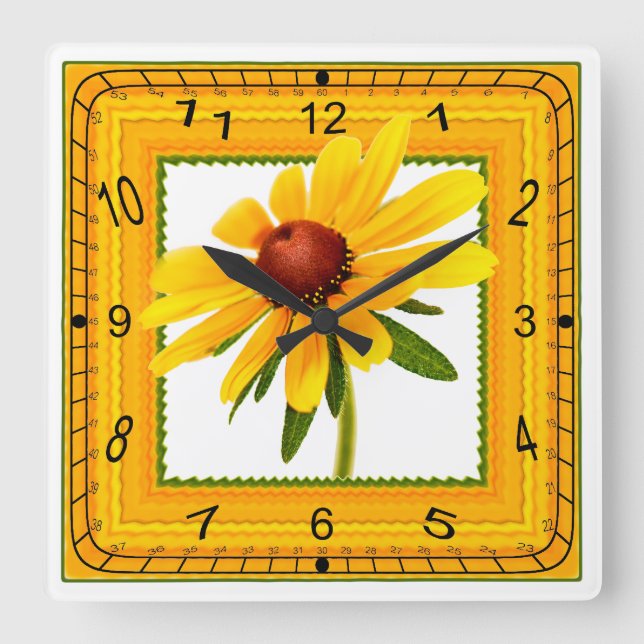 Yellow Black-Eyed Susan in Square Frame Square Wall Clock (Front)