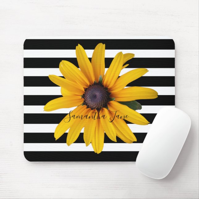 Yellow Black-Eyed Susan Photo Black Stripe Mouse P Pad (With Mouse)