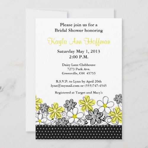 Yellow Black Floral Bridal Shower Invitation