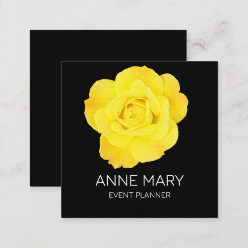 Yellow Black Floral Colorful Modern Event Planner Square Business Card
