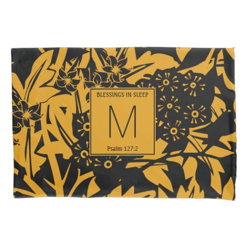 Yellow Black Floral Monogram Pillow Case