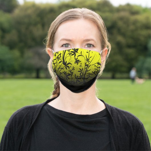 Yellow Black Floral Ombre Adult Cloth Face Mask (Outside)