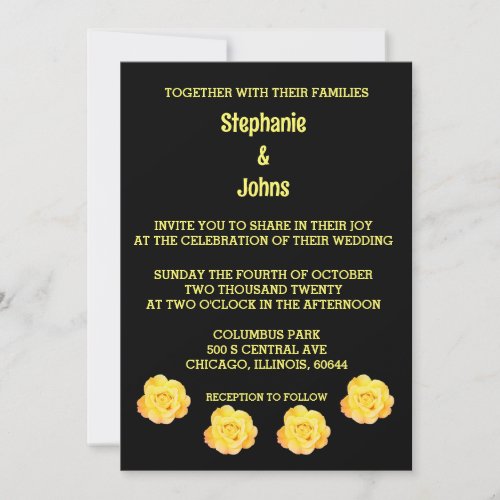 Yellow Black Floral Pattern Elegant Classy Wedding Invitation