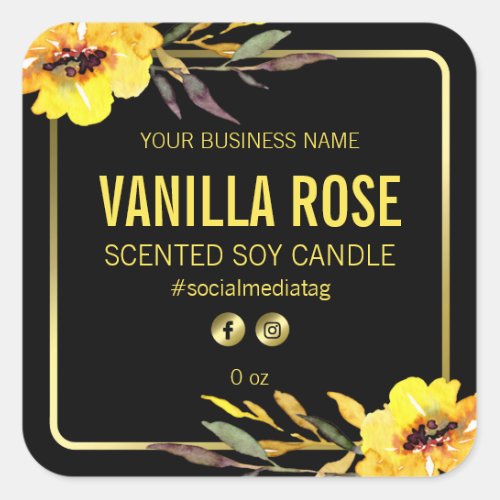 Yellow Black Floral Product Labels