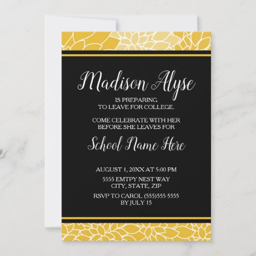 Yellow Black Floral Trunk College Party Invitation