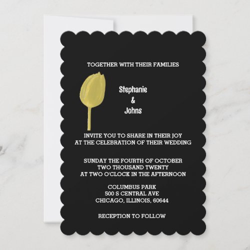 Yellow Black Floral Tulips Elegant Boho Wedding Invitation