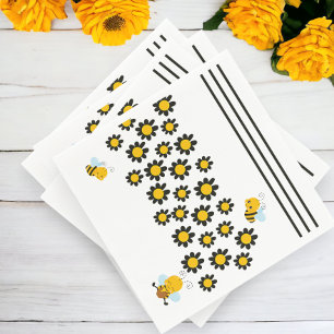 Yellow Black Flower Bee Pattern Napkins