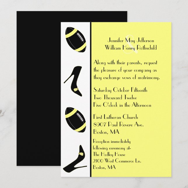 Yellow & Black Football Wedding Invitation (Front/Back)