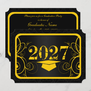 Yellow & Black Frame Graduation Party Invitation