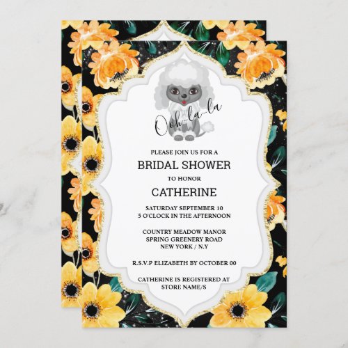 Yellow black french poodle wild daisy floral chic invitation