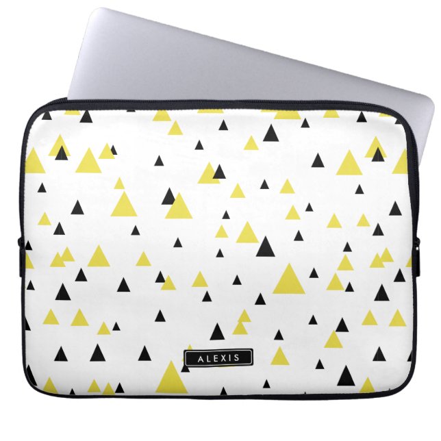 Yellow & Black Geometric Pattern Personalized Laptop Sleeve (Front)