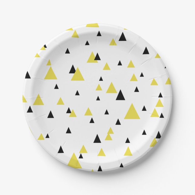 Yellow & Black Geometric Pattern Personalized Paper Plates (Front)