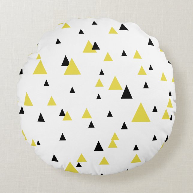 Yellow & Black Geometric Pattern Personalized Round Pillow (Front)