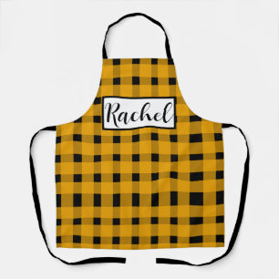 Yellow Black Gingham Personalized Apron