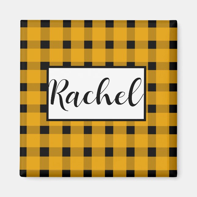 Yellow Black Gingham Personalized  Magnet (Front)