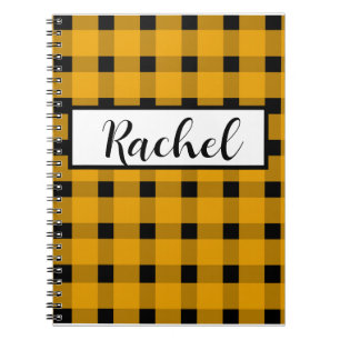 Yellow Black Gingham Personalized Notebook