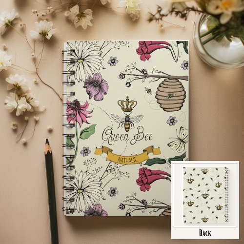 Yellow Black  Gold Queen Bee Crown  Scroll Notebook