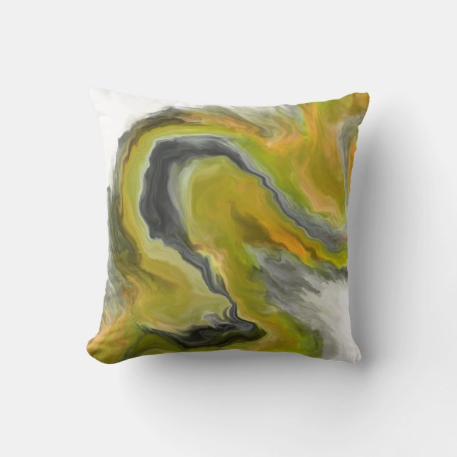 Yellow Black Gray Jewel Tone Fluid Art Painting Throw Pillow (Front)