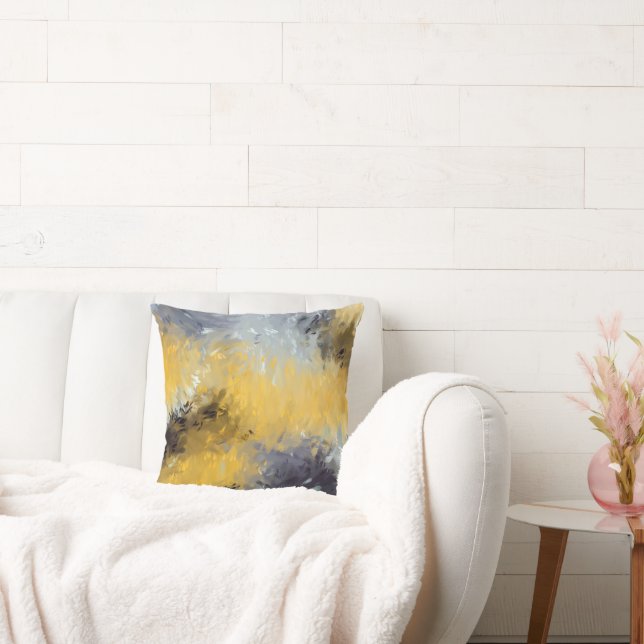  Yellow Black Gray White Abstract Brushstrokes  Throw Pillow (Couch)