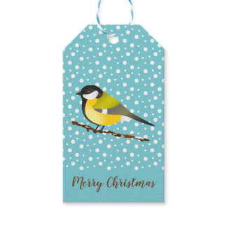 Yellow Black Great Tit Winter Bird Merry Christmas Gift Tags