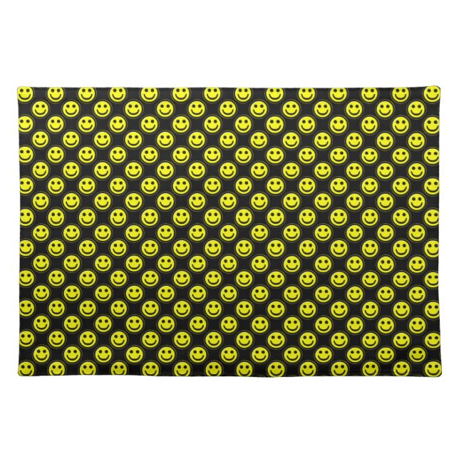 Yellow-Black Happy Face Beads 1-COTTON PLACE-MAT Placemat (Front)