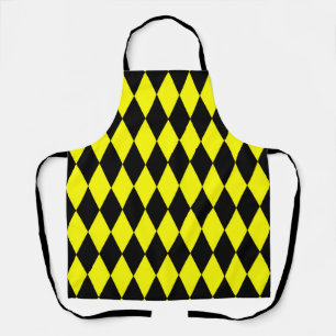 Yellow Black Harlequin Diamonds Checkers Design Apron