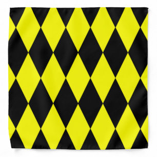 Yellow Black Harlequin Diamonds Checkers Design Bandana