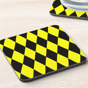 Yellow Black Harlequin Diamonds Checkers Design  Beverage Coaster