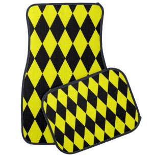 Yellow Black Harlequin Diamonds Checkers Design Car Floor Mat