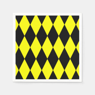 Yellow Black Harlequin Diamonds Checkers Design Napkins
