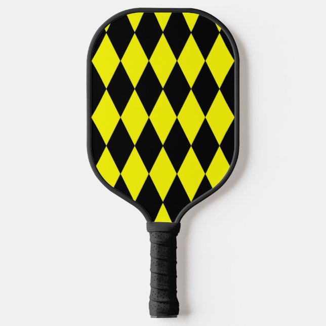 Yellow Black Harlequin Diamonds Checkers Design  Pickleball Paddle (Front)
