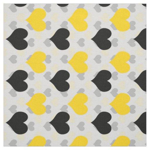 Yellow Black Hearts White Fabric