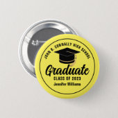Yellow Black High School Graduate Custom Name Tag Button (Front & Back)