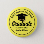 Yellow Black High School Graduate Custom Name Tag Button (Front)