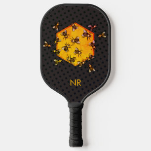  Yellow Black Honey bees Custom Beekeeper Monogram Pickleball Paddle