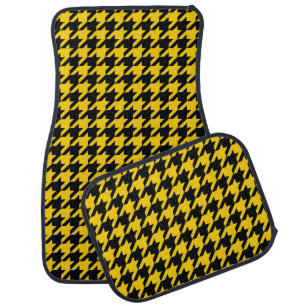 Yellow Black Houndstooth Check Car Floor Mat