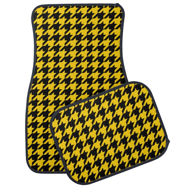 Yellow Black Houndstooth Check Car Floor Mat (Set)