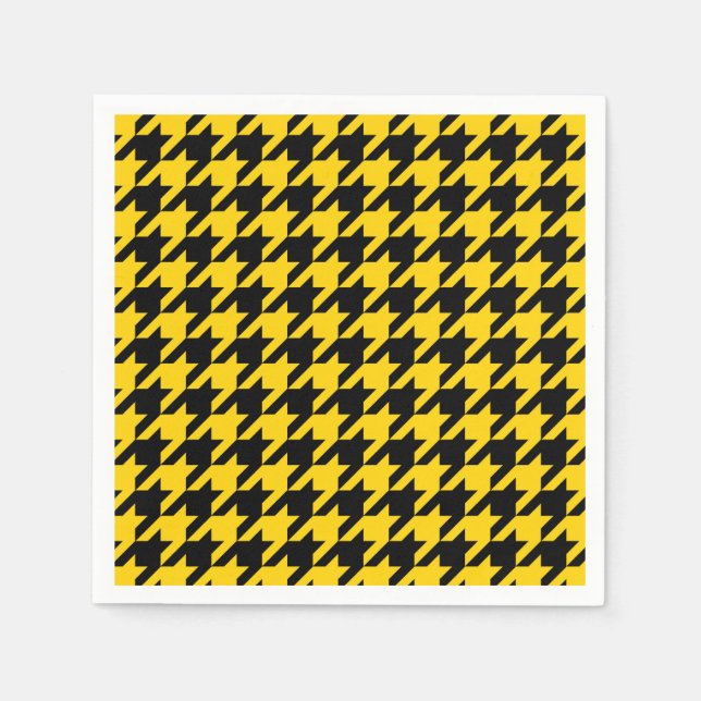 Yellow Black Houndstooth Check Napkins (Front)