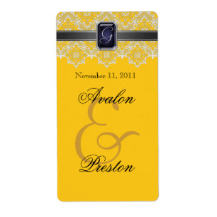 Yellow & Black Lace Jeweled Wedding Wine Label
