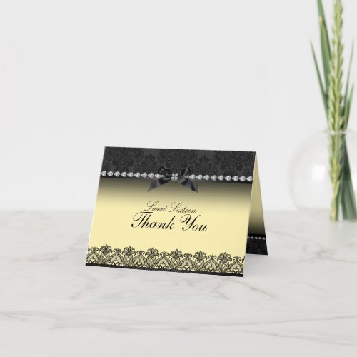 Yellow  Black Lace Sweet16 Thank You card