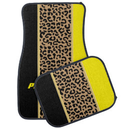 Yellow &amp; Black Leopard Animal Print Car Floor Mat