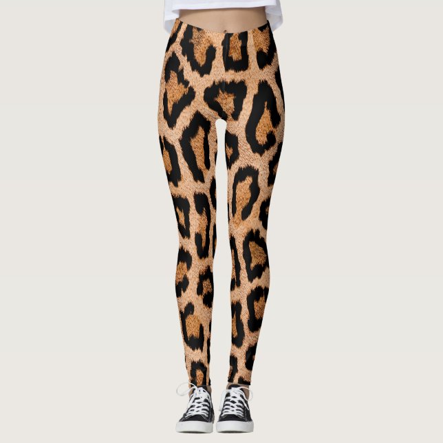 Yellow Black Leopard Animal Print Leggings (Front)