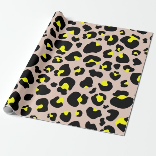 Yellow black Leopard Cheetah Skin Print Pattern Wrapping Paper