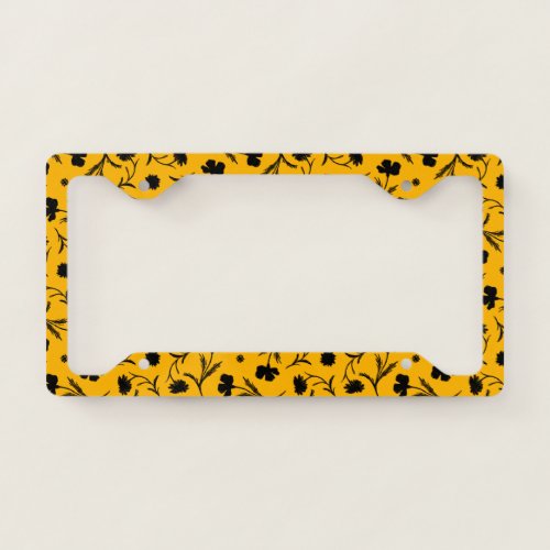 Yellow Black Liberty Floral Pattern Elegant Pop License Plate Frame