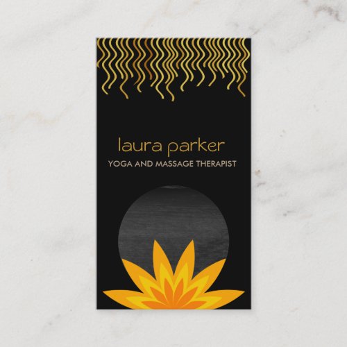 Yellow Black Lotus Flower Logo Yoga Healing Health Business Card
