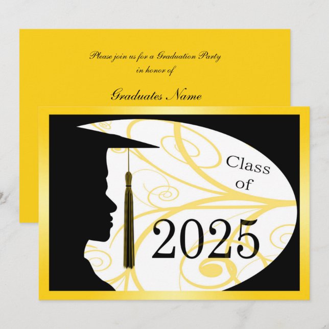 Yellow/Black Man Silhouette 2025 Graduation Party Invitation (Front/Back)