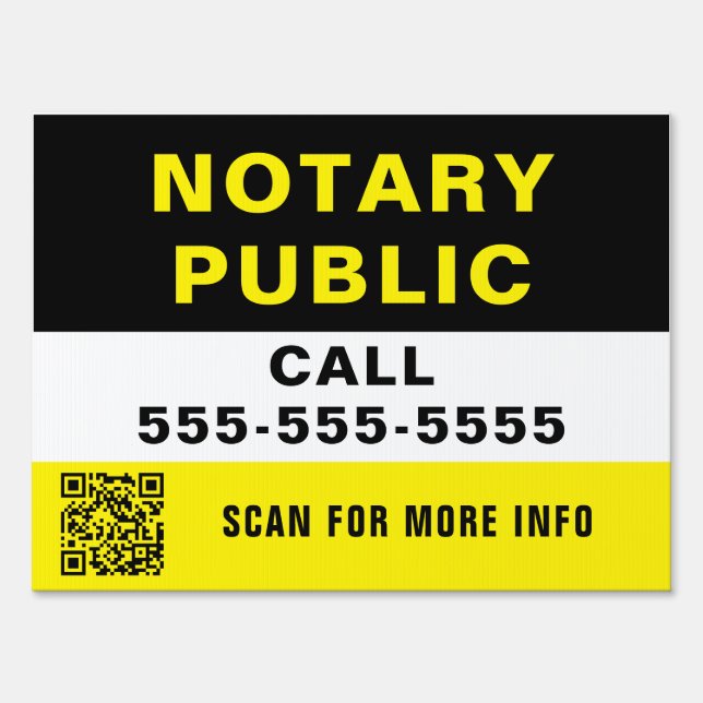 Yellow Black Minimal Notary On-Duty Professional  Sign (Front)